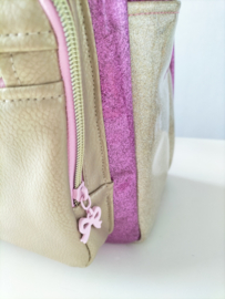 Rugzak meisjes donker roze glitter/ goud kunstleer 'strik' geborduurd