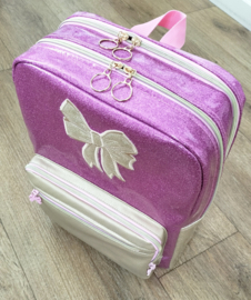Rugzak meisjes donker roze glitter/ goud kunstleer 'strik' geborduurd