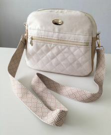 Luxe crossbody bag tas beige suede/ camel skaileer dames