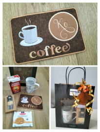 Mok onderzetter 'Coffee' geborduurd koffie pakket brown