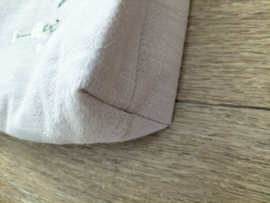 Stone washed linnen tas met geborduurde veldbloemen zand/ beige