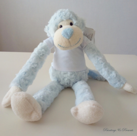 Knuffel slingeraapje / geboorte / verjaardag / met naam geborduurd licht blauw