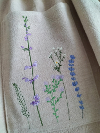 Linnen schort met geborduurde veldbloemen naturel/ licht beige stone washed