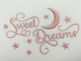Wieglaken 75 cm x 100 cm in wit/ licht oud roze 'Sweet Dreams' geborduurd