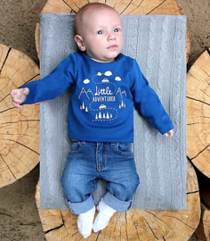 Baby/peuter kobaltblauwe longsleeve Ducky Beau maat 86 'little adventurer'