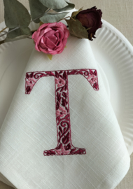 Landelijke linnen off white servet 'letter' gepersonaliseerd geborduurd bordeaux chinoiserie