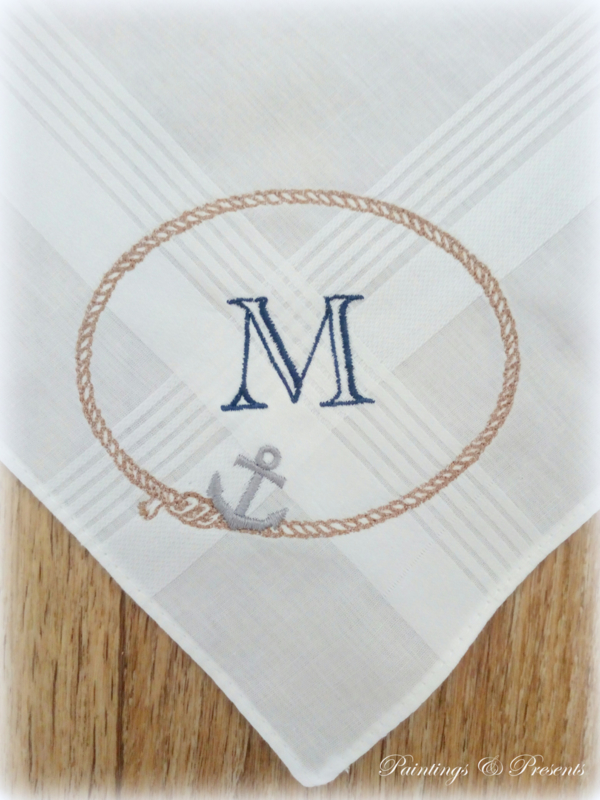 scannen helling omhelzing Geborduurde zakdoek wit met touw en anker met initialen of naam |  Geborduurde zakdoeken | Paintings & Presents