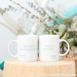 SET OF MUGS - AND TOGETHER THEY HAD BREAKFAST HAPPILY EVER AFTER