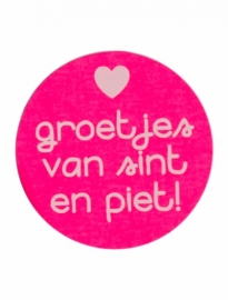 stickers groetjes van sint en piet - fluor roze