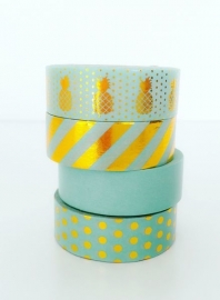 Washi Tape - Mint Gold Foil Dots