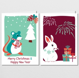 Kerstkaartenset Christmas Mouse & Newyears Bunny