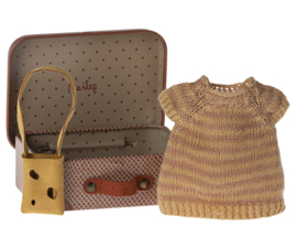 Maileg Knitted dress and bag in suitcase, Big sister mouse