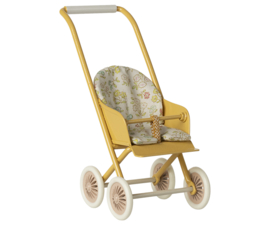 Maileg babymuis kinderwagen micro geel