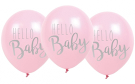 Jabadabado Balonnen Hello Baby 6 st roze