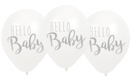 Jabadabado Balonnen Hello Baby 6 st wit