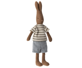 Pre-order Maileg Rabbit size 1, Chocolate brown - Striped blouse and shorts