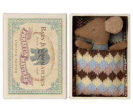 Maileg Sleepy wakey baby mouse in matchbox - Blue