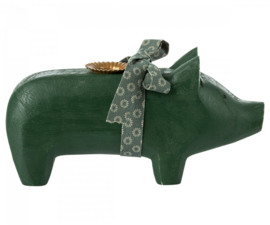 Maileg Pig candle holder, Medium - Dark green