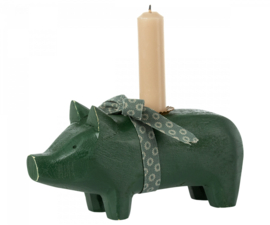 Maileg Pig candle holder, Medium - Dark green