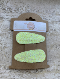 Haarpeldjes met leer (glitter Neon geel)