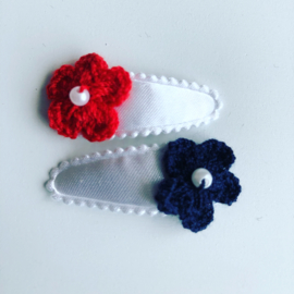 Haarspeldjes bloemetjes Rood/Navy