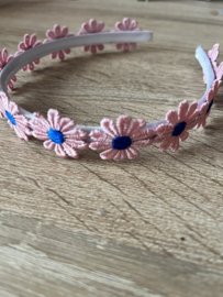 Diadeem met madeliefjes (Licht roze/blauw)