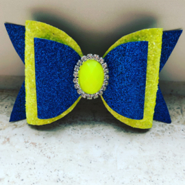 Haarstrik glitter neon geel/Konings blauw