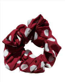 Scrunchie bordeaux rood/ witte stip