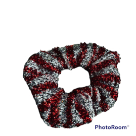 Scrunchie Rood.zilver glinsterend