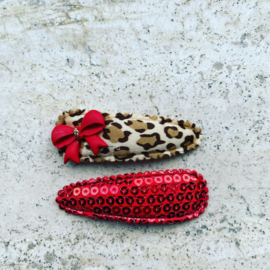 Haarspeldjes Leopard/glitter rood
