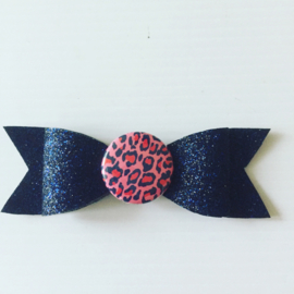 Glitter Haarstrik navy Leopard roze