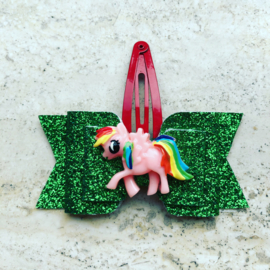 Haarclip met strik glitter groen pony zalm