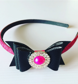 Diadeem met strik (zwart/fuchsia)