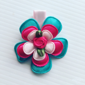 Haarlokspeldje Teal/fuchsia/pastel rose