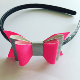 Diadeem:met strik (neon rose/zilver)