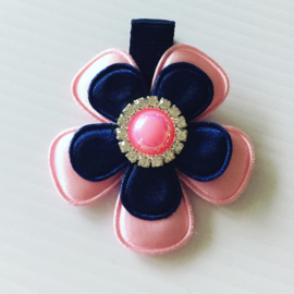 Haarlokspeldje:Rose/navy met parel