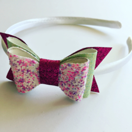 Diadeem met dubbele strik(fuchsia/mint