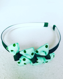 Diadeem:3 strikjes.(Donker groen/mint groen)