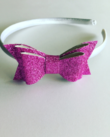 Diadeem met strik (fuchsia/glitters)