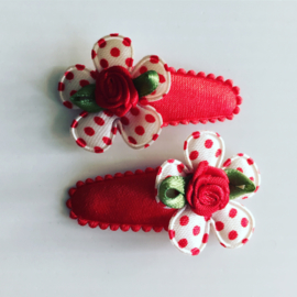 Baby haarspeldjes:Rood/wit met rode stipjes