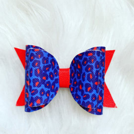 Haarstrik leopard blauw/rood