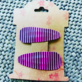 Haarspeldjes met leer neon roze/zwart gestreept