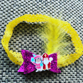 Haarbandje met strik Sint&Pier (geel/Glitter fuchsia