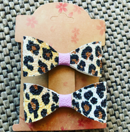 Strikjes met glitter Leopard print&lila