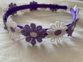 Diadeem met madeliefjes paars/wit