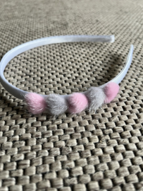 Diadeem met hartjes (grijs/roze)