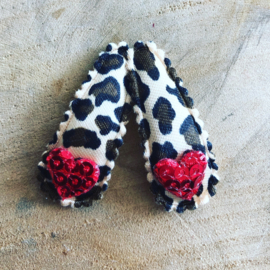 Baby haarspeldjes Leopard/rood hartje