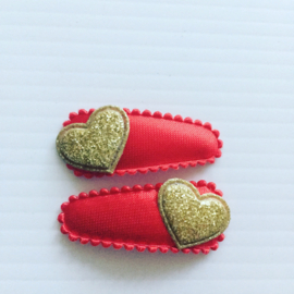 Baby haarspeldjes rood met goud hartje