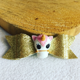 Gouden glitter haarstrik unicorn