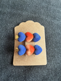 Alligator clipjes met hartjes  Blauw/oranje
